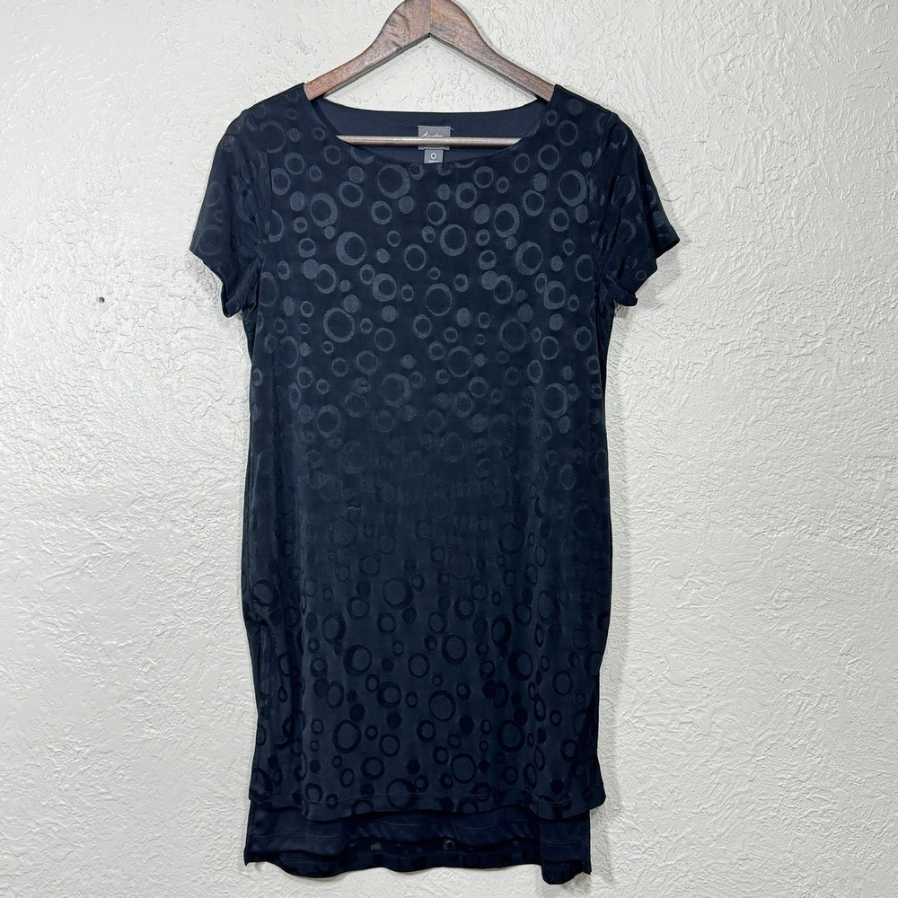 Chicos Travelers Shift Dress Sm Black Mesh Circle Step Hem Retro Mod Minimalist
